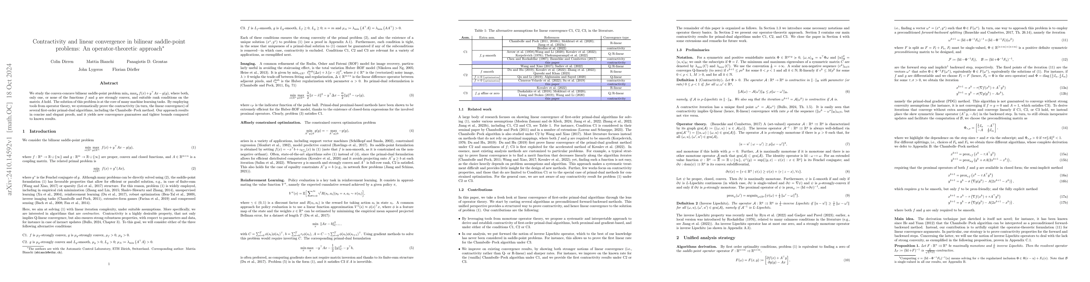 Thumbnail for Contractivity and linear convergence in bilinear saddle-point problems:
  An operator-theoretic approach