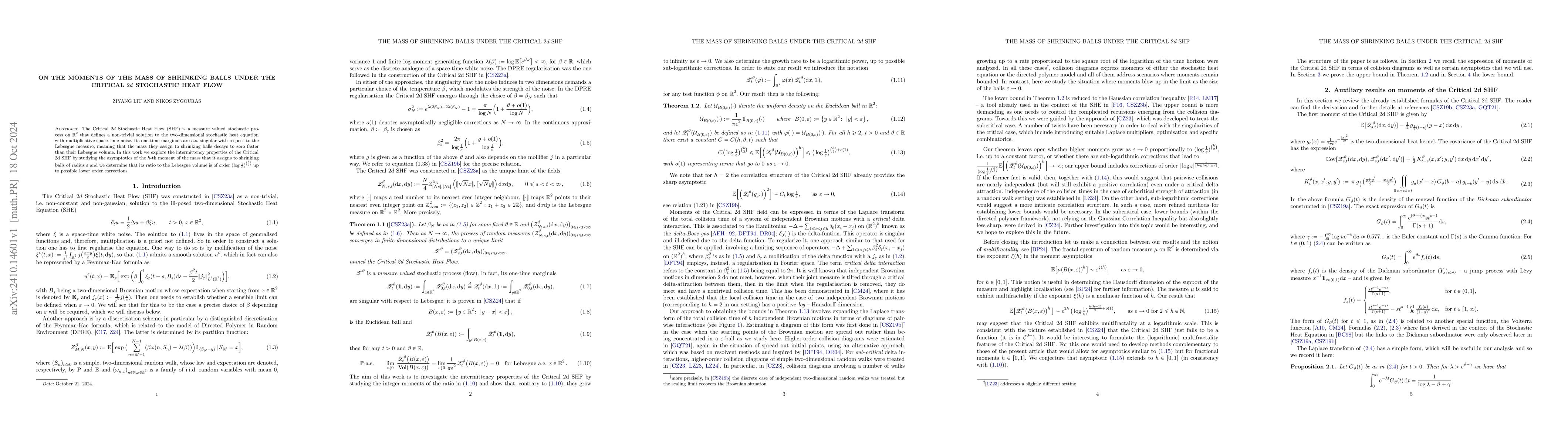 Thumbnail for On the moments of the mass of shrinking balls under the Critical $2d$
  Stochastic Heat Flow
