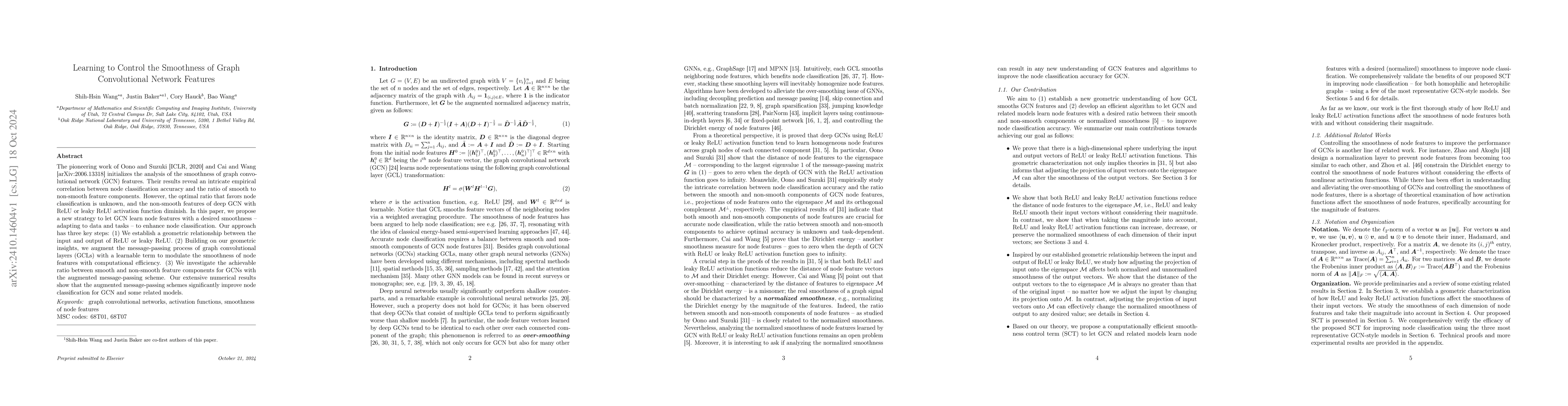 Thumbnail for Learning to Control the Smoothness of Graph Convolutional Network
  Features