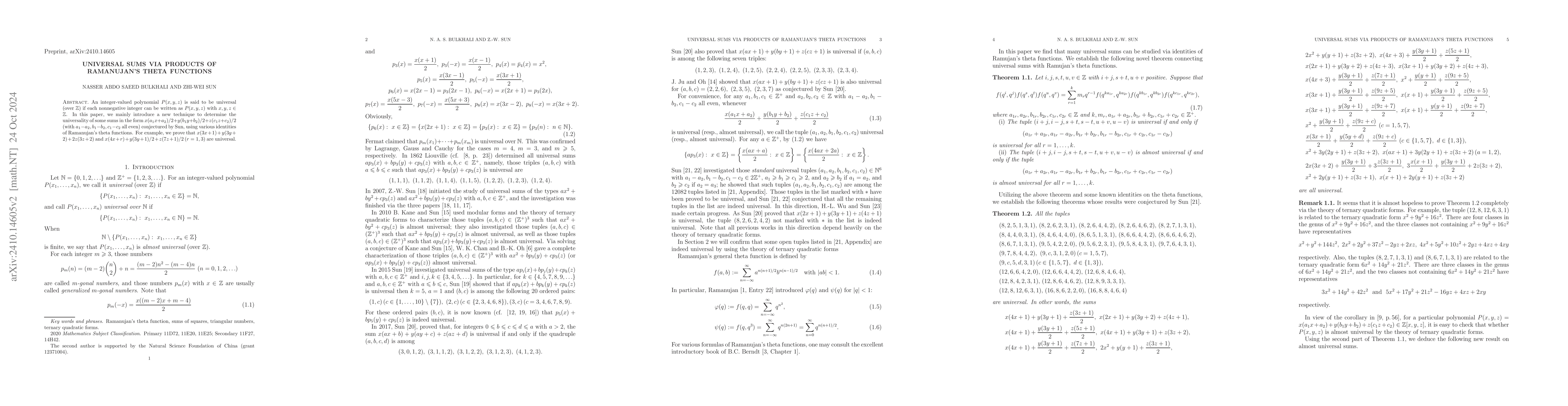 Thumbnail for Universal sums via products of Ramanujan's theta functions