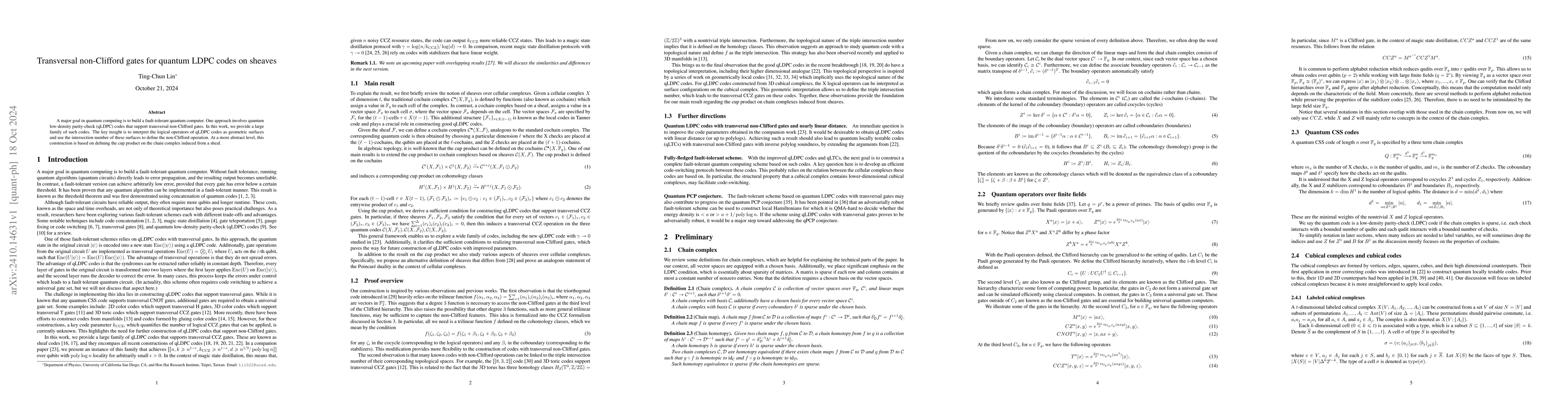 Thumbnail for Transversal non-Clifford gates for quantum LDPC codes on sheaves