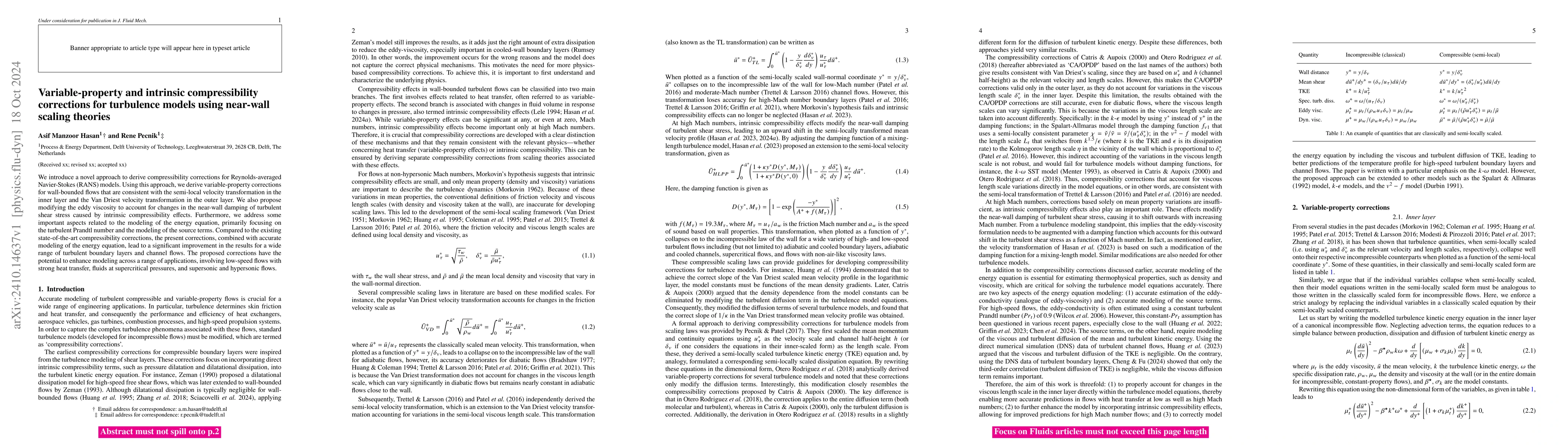 Thumbnail for Variable-property and intrinsic compressibility corrections for
  turbulence models using near-wall scaling theories