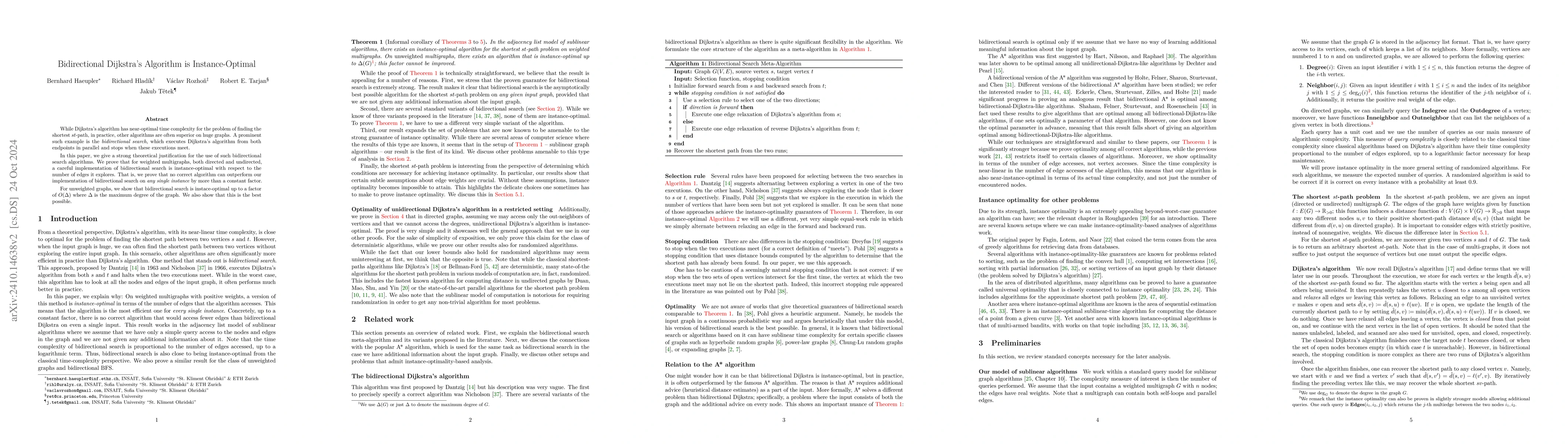 Thumbnail for Bidirectional Dijkstra's Algorithm is Instance-Optimal