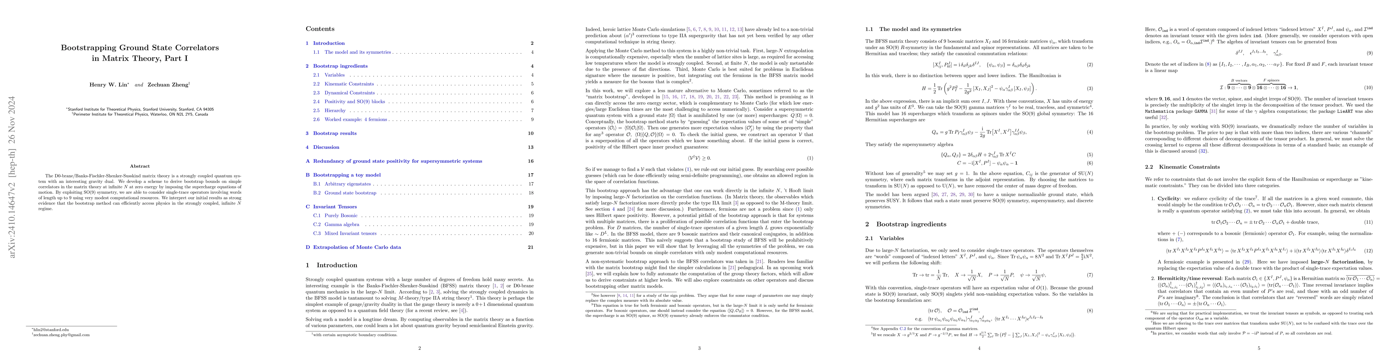 Thumbnail for Bootstrapping Ground State Correlators in Matrix Theory, Part I