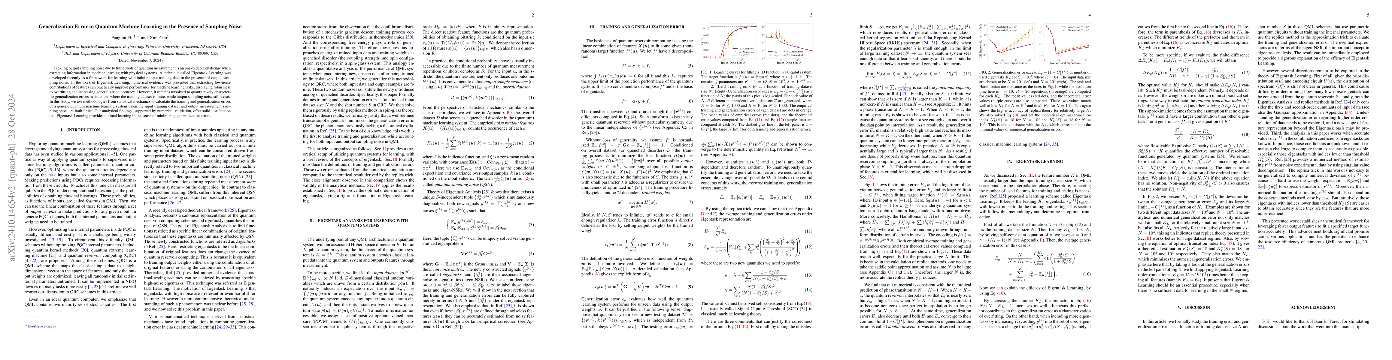 Thumbnail for Generalization Error in Quantum Machine Learning in the Presence of
  Sampling Noise