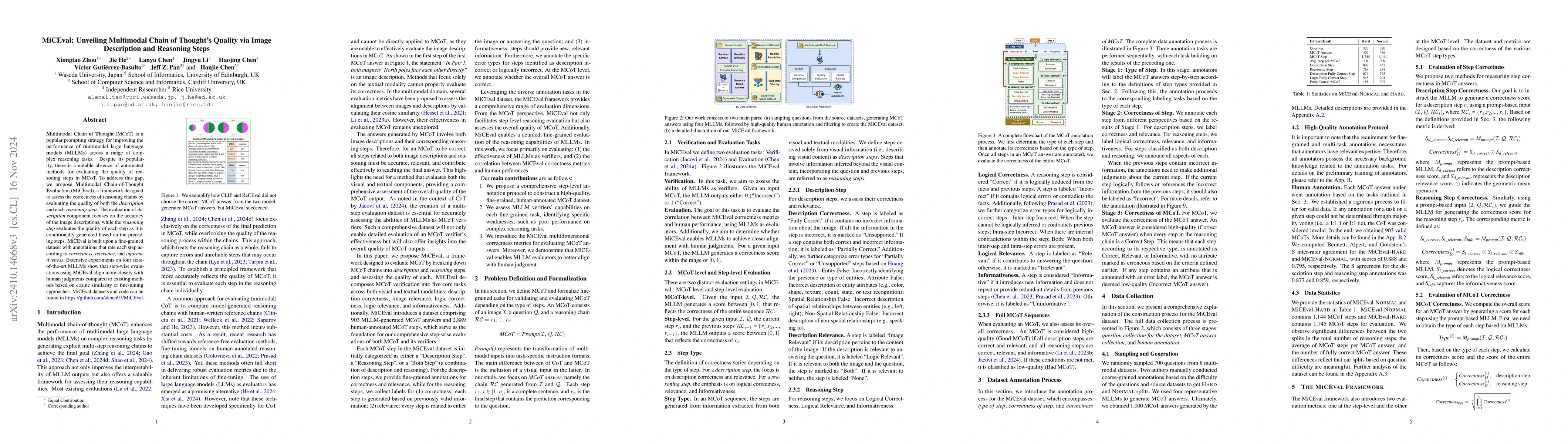 Thumbnail for MiCEval: Unveiling Multimodal Chain of Thought's Quality via Image
  Description and Reasoning Steps