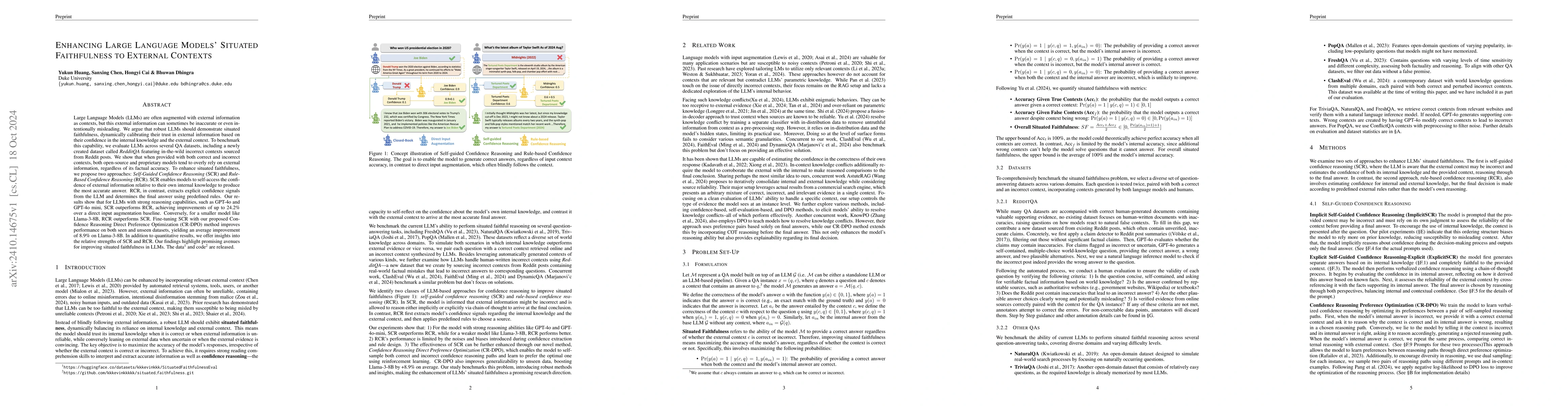 Thumbnail for Enhancing Large Language Models' Situated Faithfulness to External
  Contexts