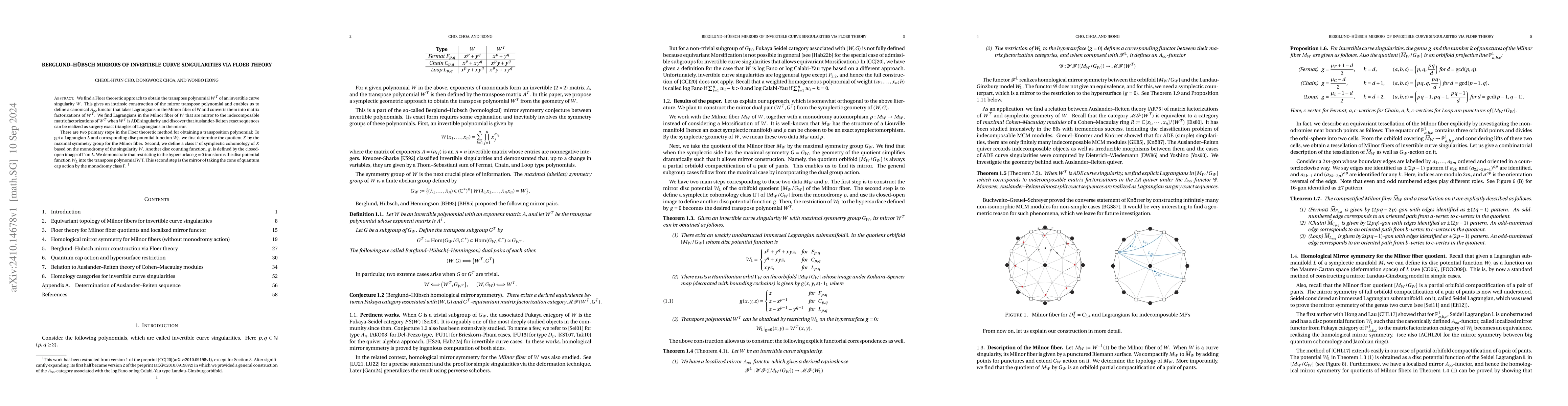 Thumbnail for Berglund-Hübsch mirrors of invertible curve singularities via Floer
  theory