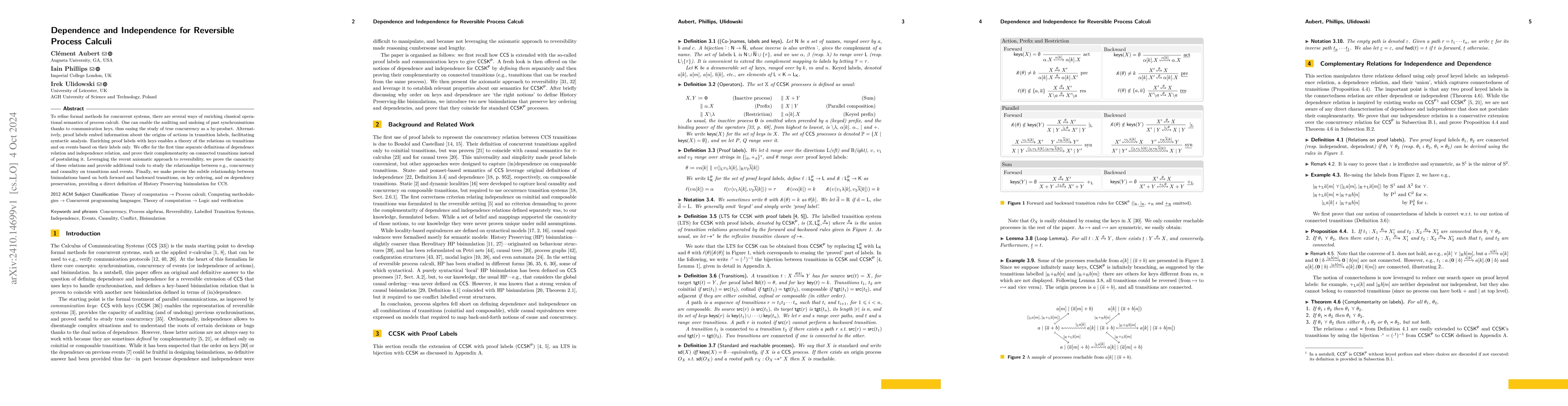 Thumbnail for Dependence and Independence for Reversible Process Calculi