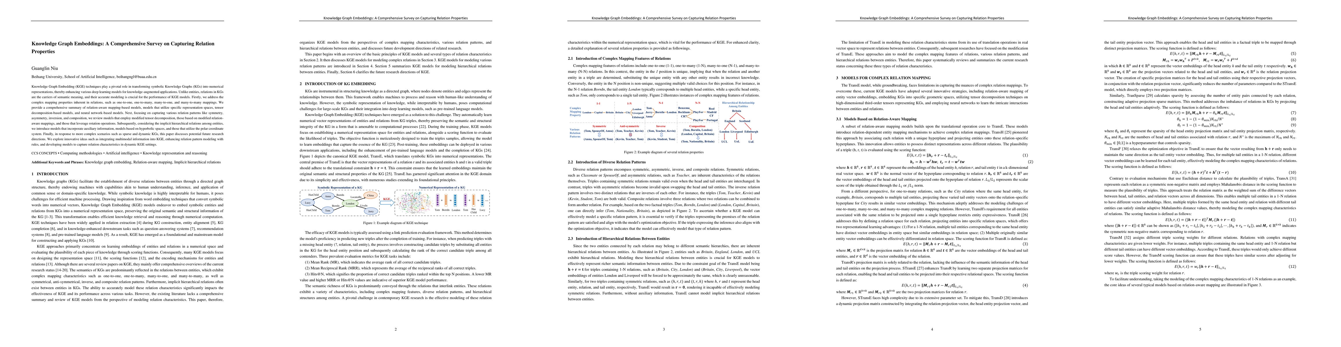 Thumbnail for Knowledge Graph Embeddings: A Comprehensive Survey on Capturing Relation
  Properties
