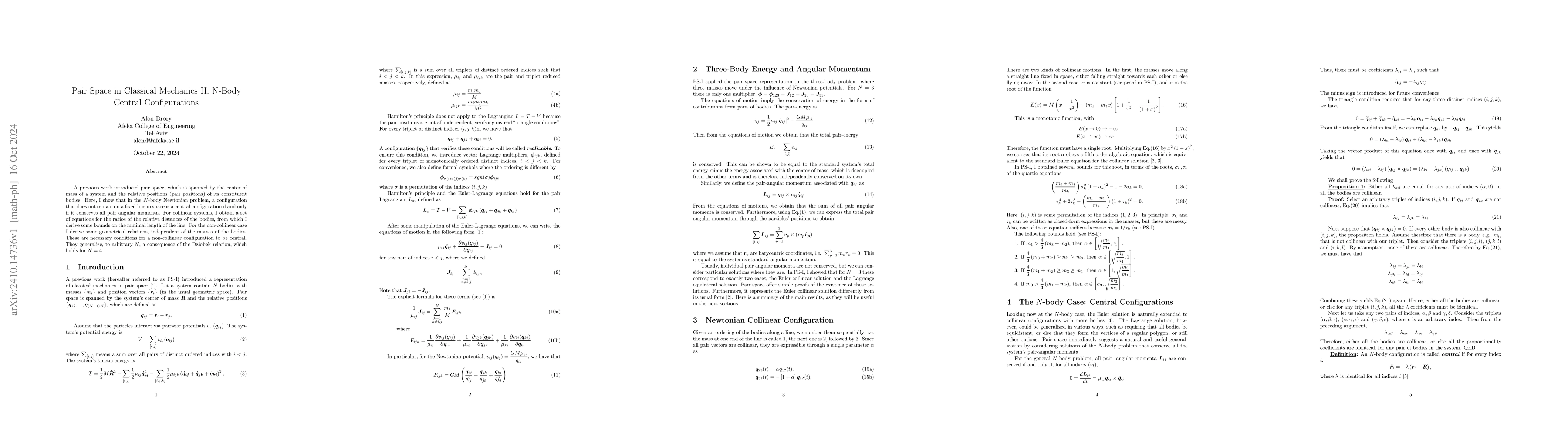 Thumbnail for Pair Space in Classical Mechanics II. N-Body Central Configurations
