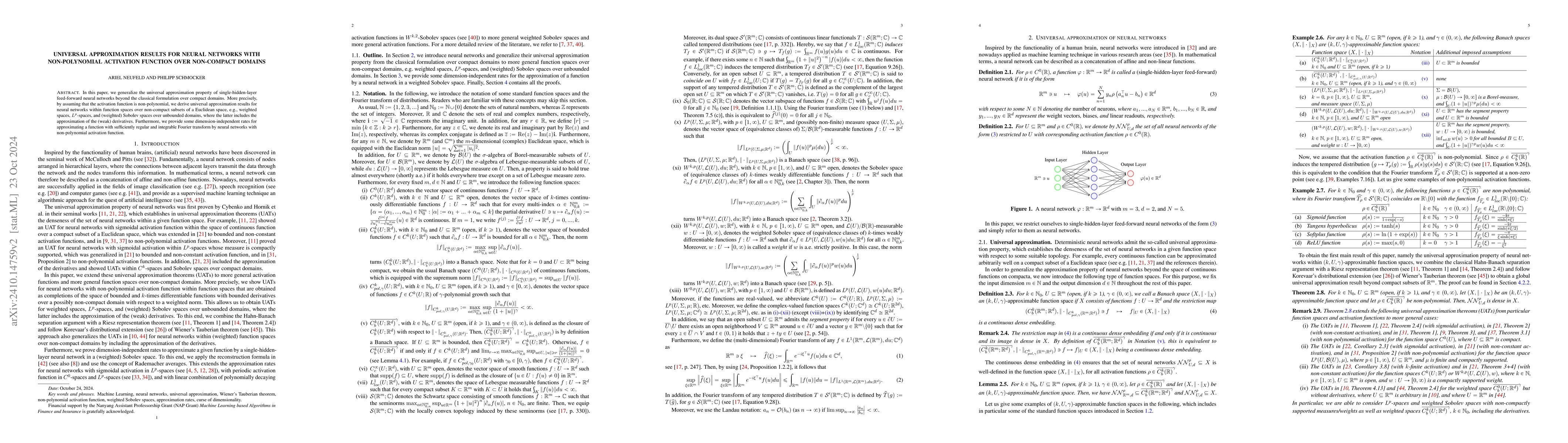 Thumbnail for Universal approximation results for neural networks with non-polynomial
  activation function over non-compact domains