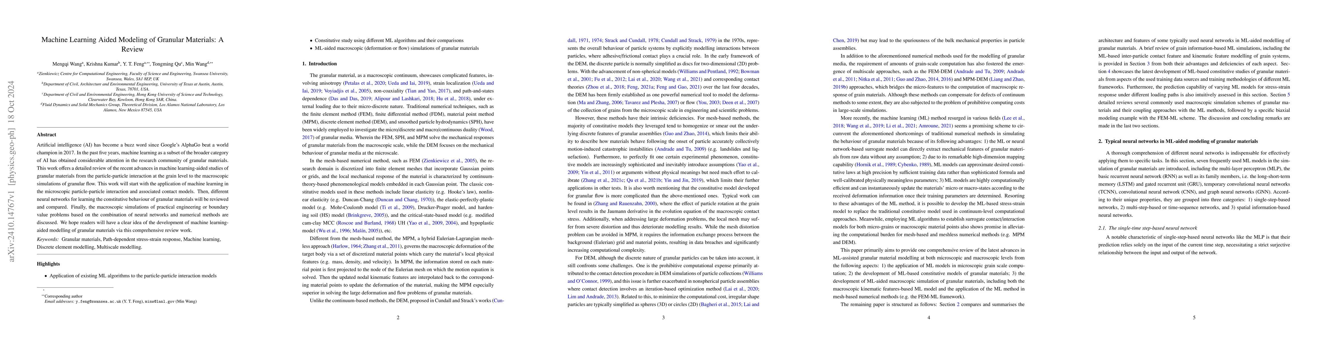 Thumbnail for Machine Learning Aided Modeling of Granular Materials: A Review