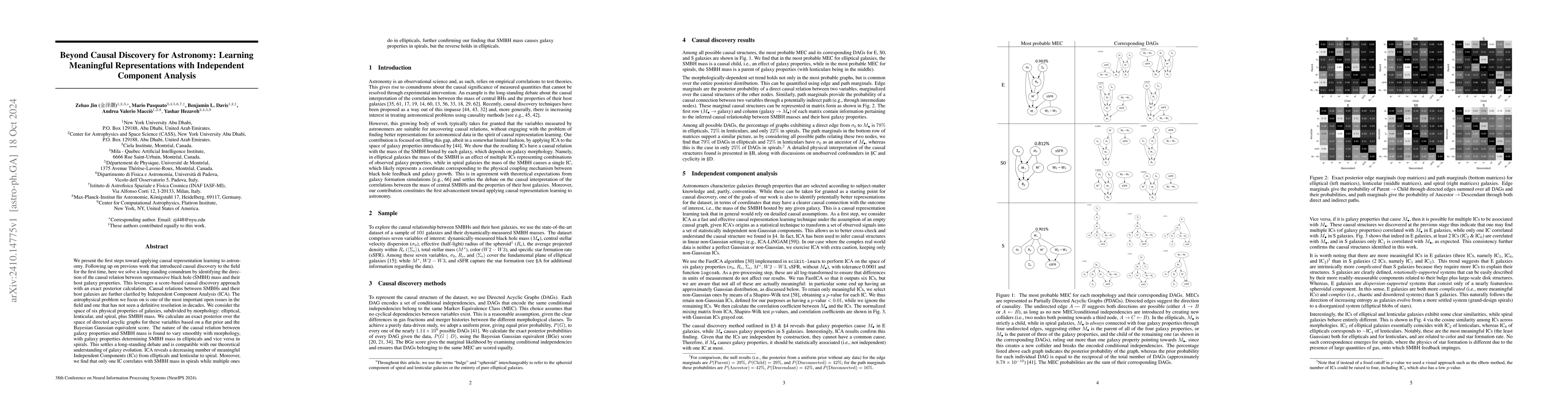 Thumbnail for Beyond Causal Discovery for Astronomy: Learning Meaningful
  Representations with Independent Component Analysis