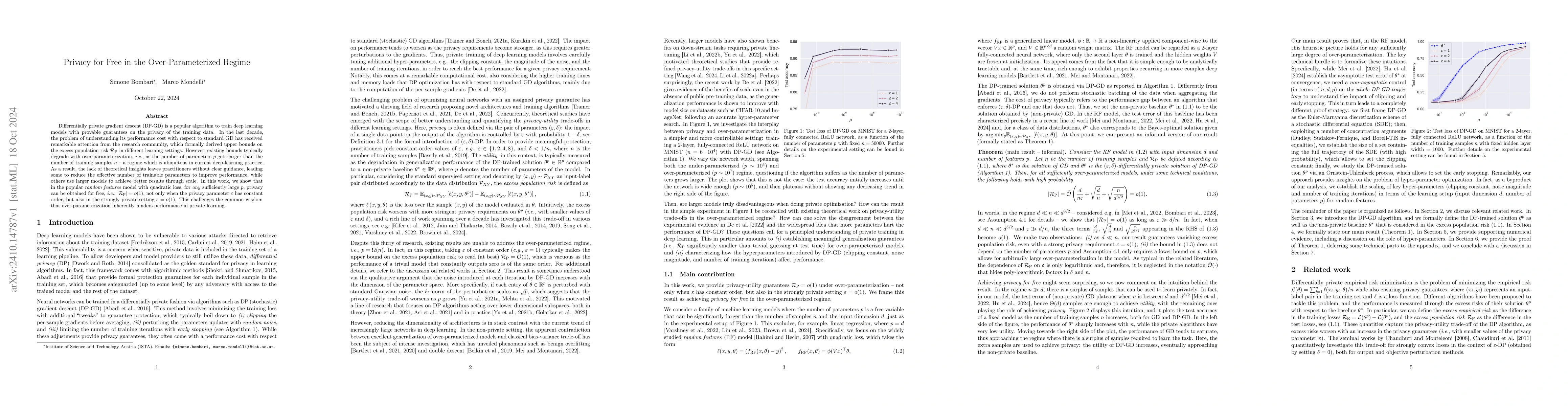 Thumbnail for Privacy for Free in the Over-Parameterized Regime