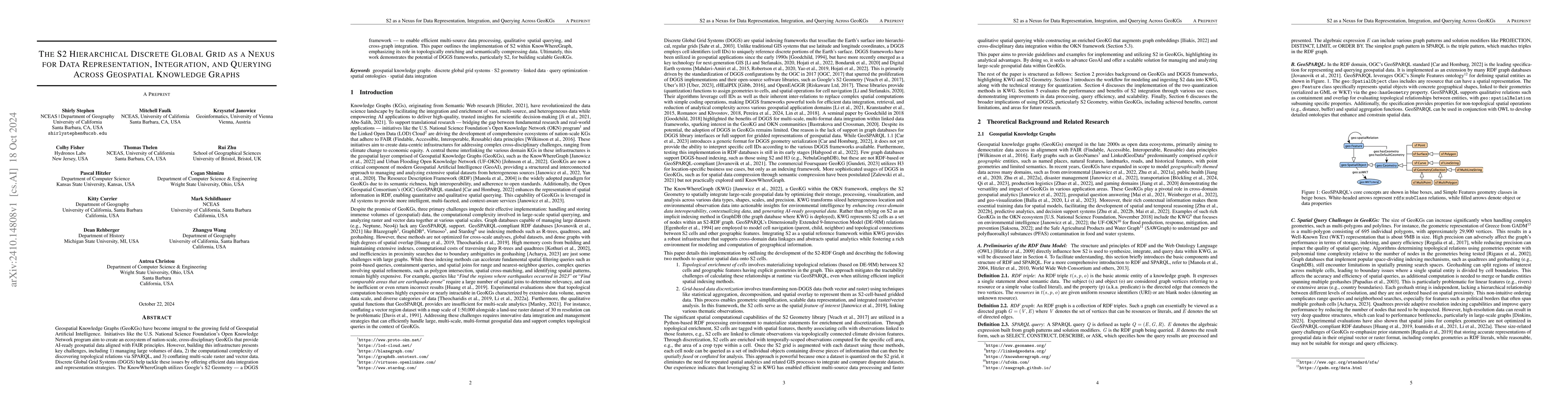 Thumbnail for The S2 Hierarchical Discrete Global Grid as a Nexus for Data
  Representation, Integration, and Querying Across Geospatial Knowledge Graphs