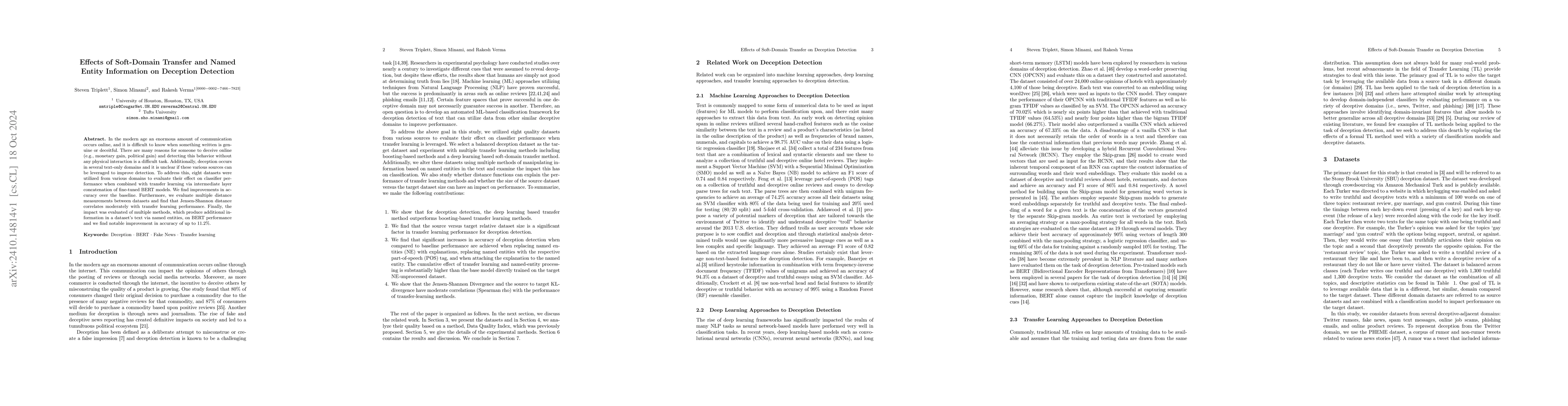 Thumbnail for Effects of Soft-Domain Transfer and Named Entity Information on
  Deception Detection