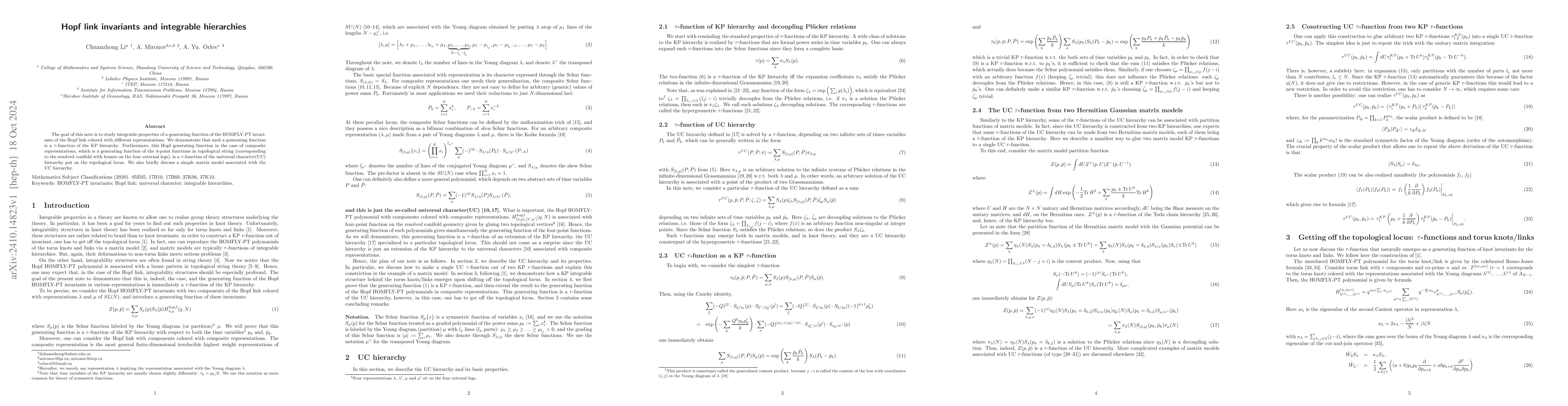 Thumbnail for Hopf link invariants and integrable hierarchies