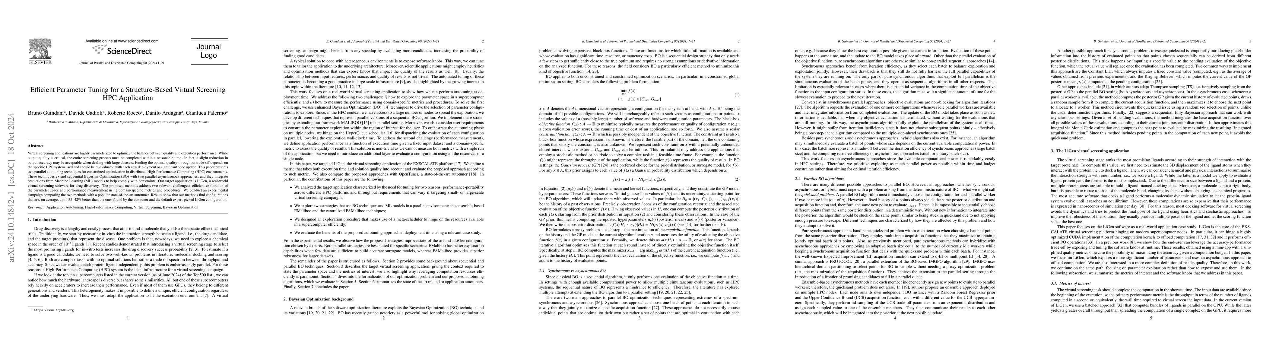 Thumbnail for Efficient Parameter Tuning for a Structure-Based Virtual Screening HPC
  Application