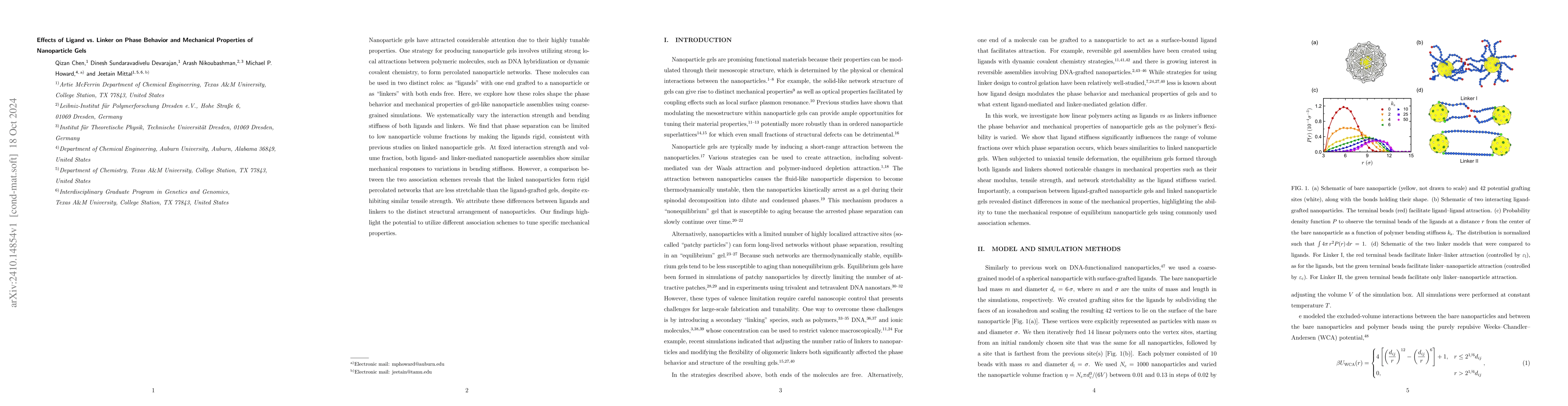 Thumbnail for Effects of Ligand vs. Linker on Phase Behavior and Mechanical Properties
  of Nanoparticle Gels