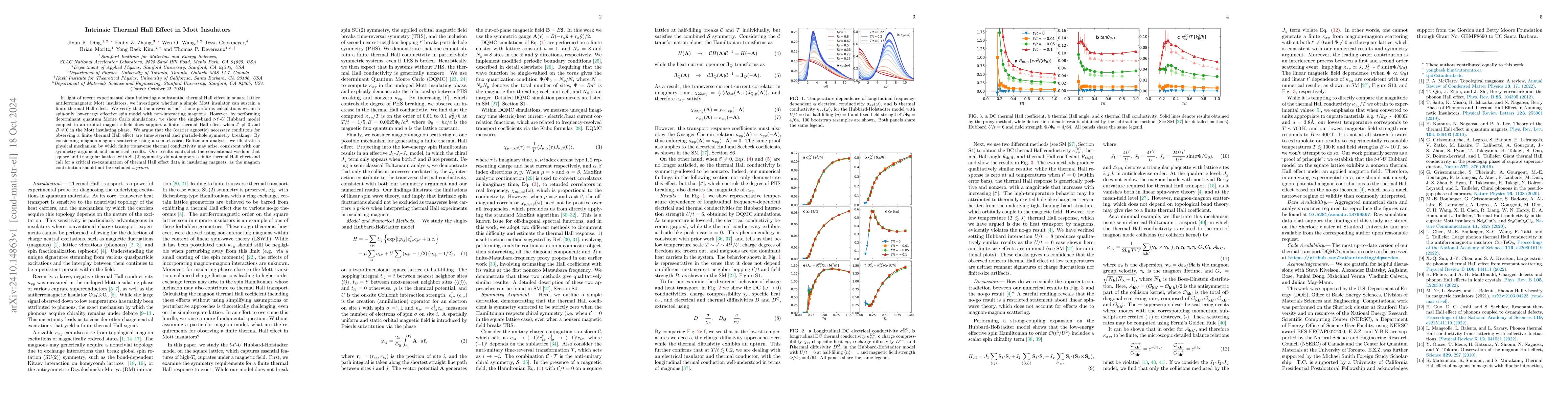 Thumbnail for Intrinsic Thermal Hall Effect in Mott Insulators
