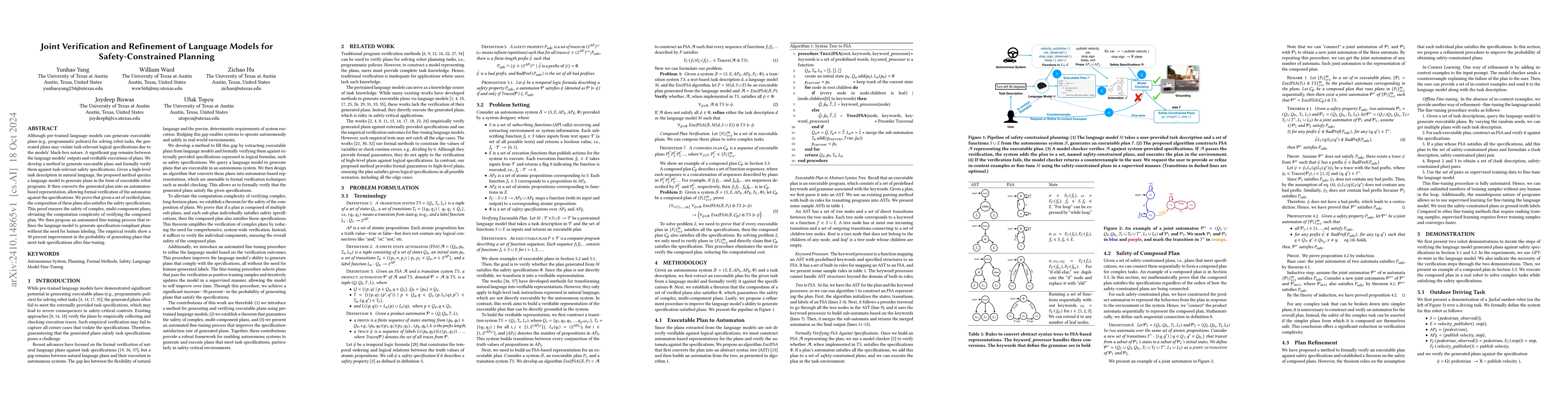 Thumbnail for Joint Verification and Refinement of Language Models for
  Safety-Constrained Planning