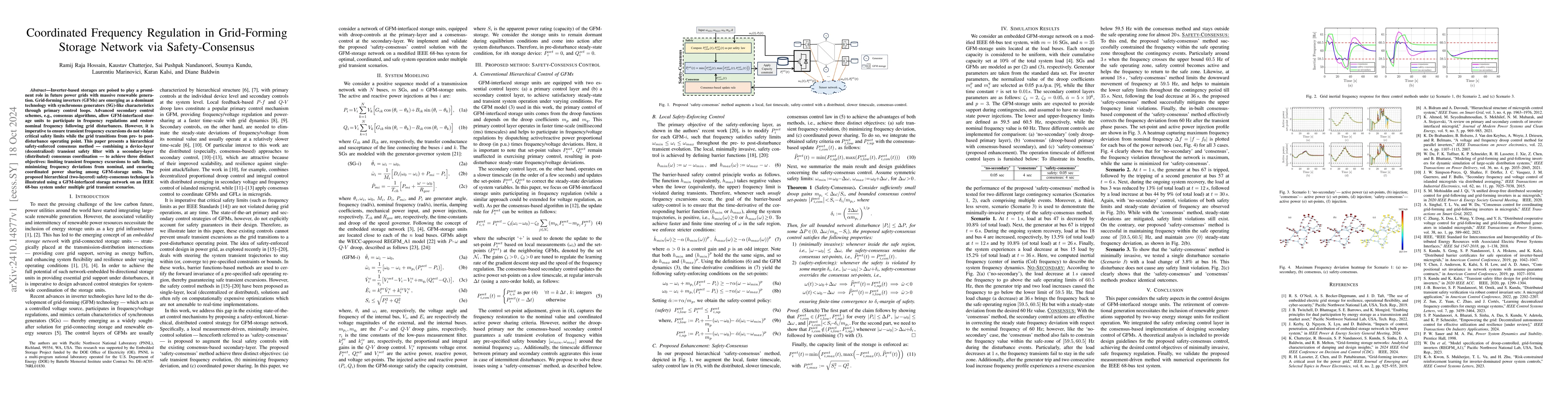Thumbnail for Coordinated Frequency Regulation in Grid-Forming Storage Network via
  Safety-Consensus