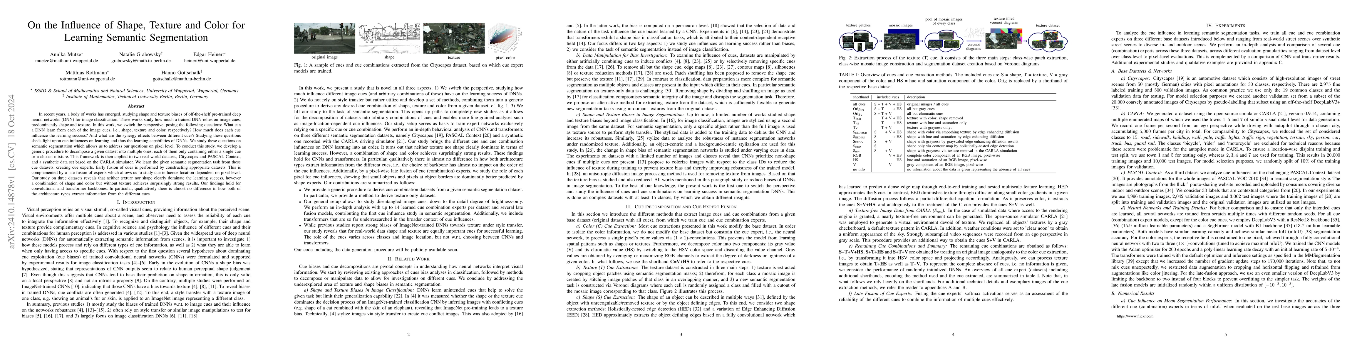 Thumbnail for On the Influence of Shape, Texture and Color for Learning Semantic
  Segmentation