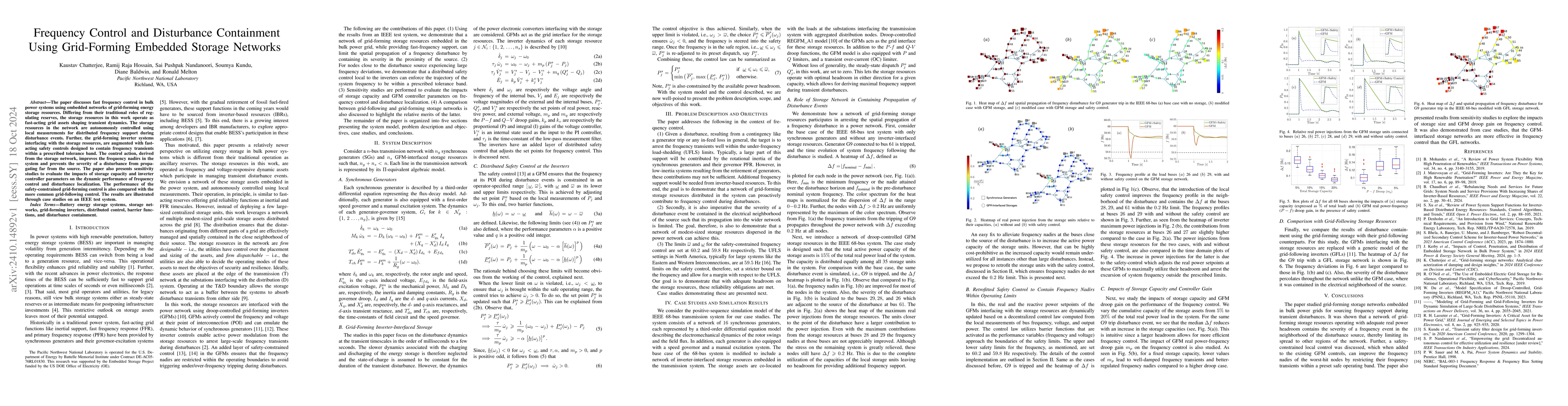 Thumbnail for Frequency Control and Disturbance Containment Using Grid-Forming
  Embedded Storage Networks