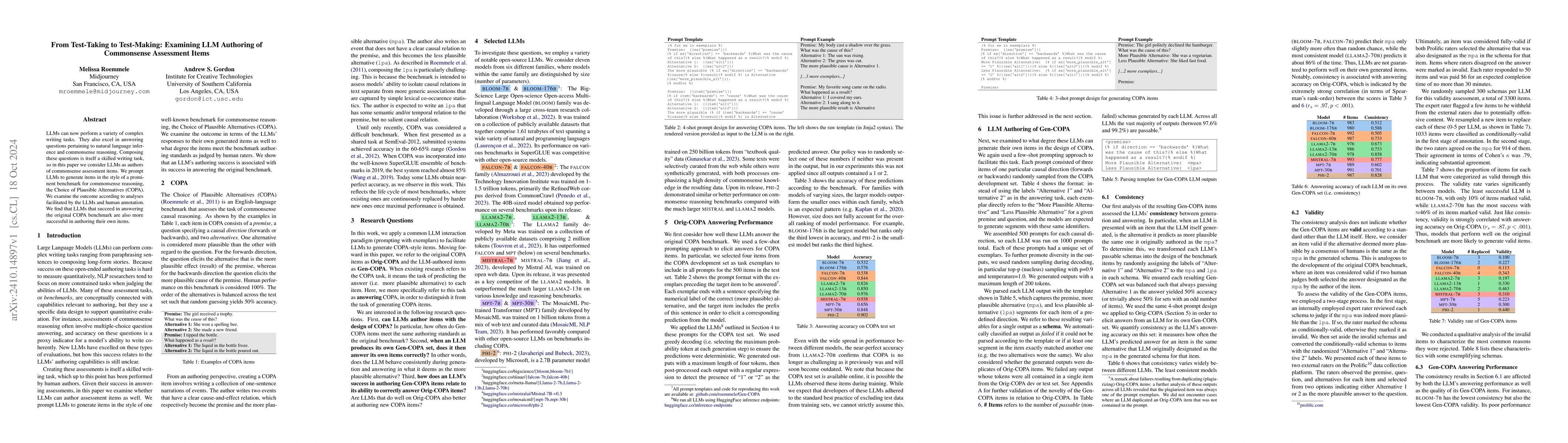 Thumbnail for From Test-Taking to Test-Making: Examining LLM Authoring of Commonsense
  Assessment Items
