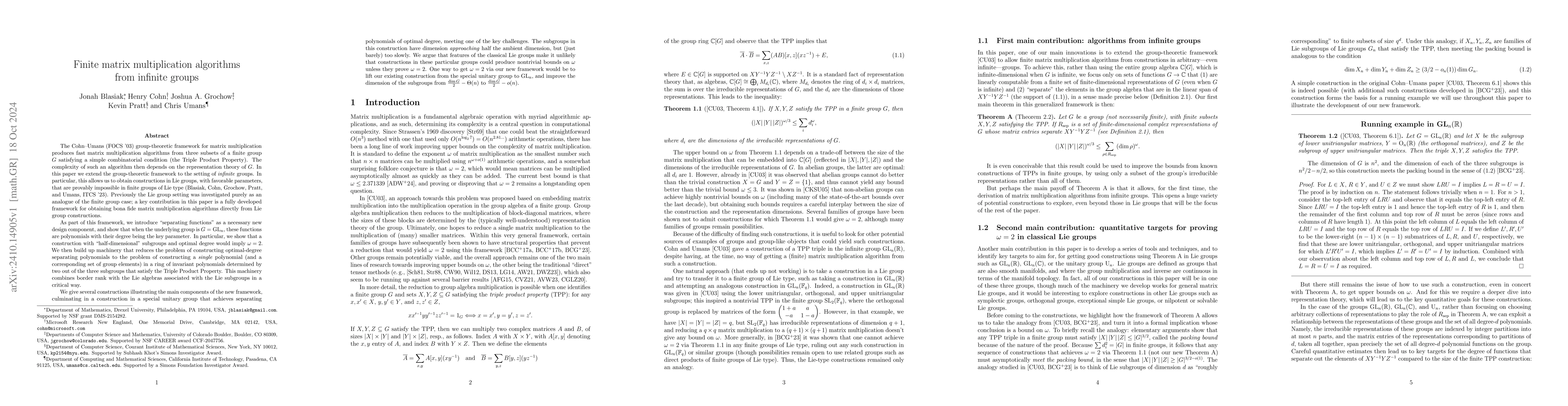 Thumbnail for Finite matrix multiplication algorithms from infinite groups