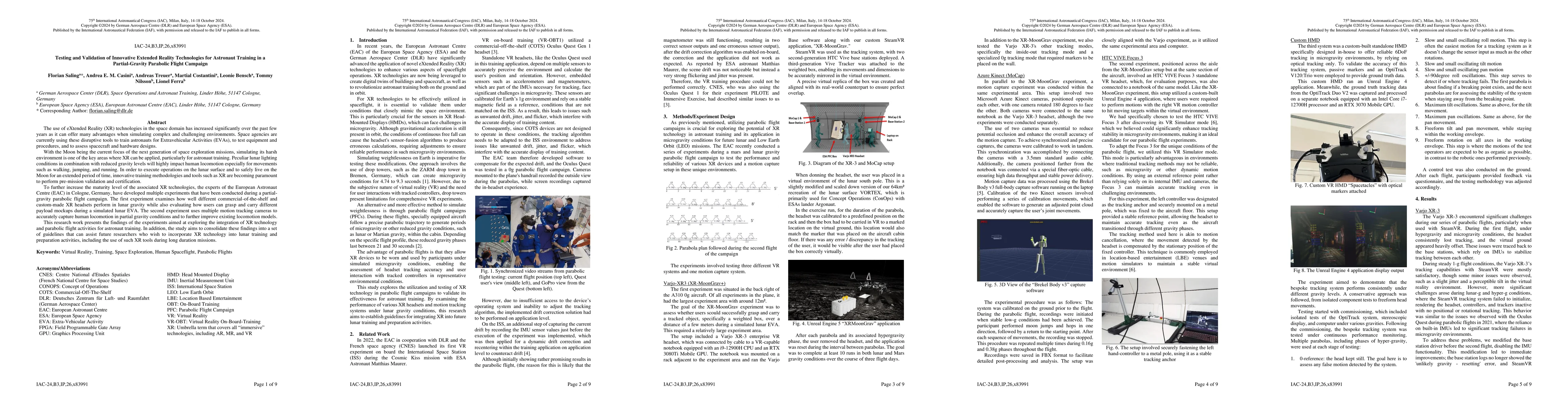 Thumbnail for Testing and validation of innovative eXtended Reality technologies for
  astronaut training in a partial-gravity parabolic flight campaign