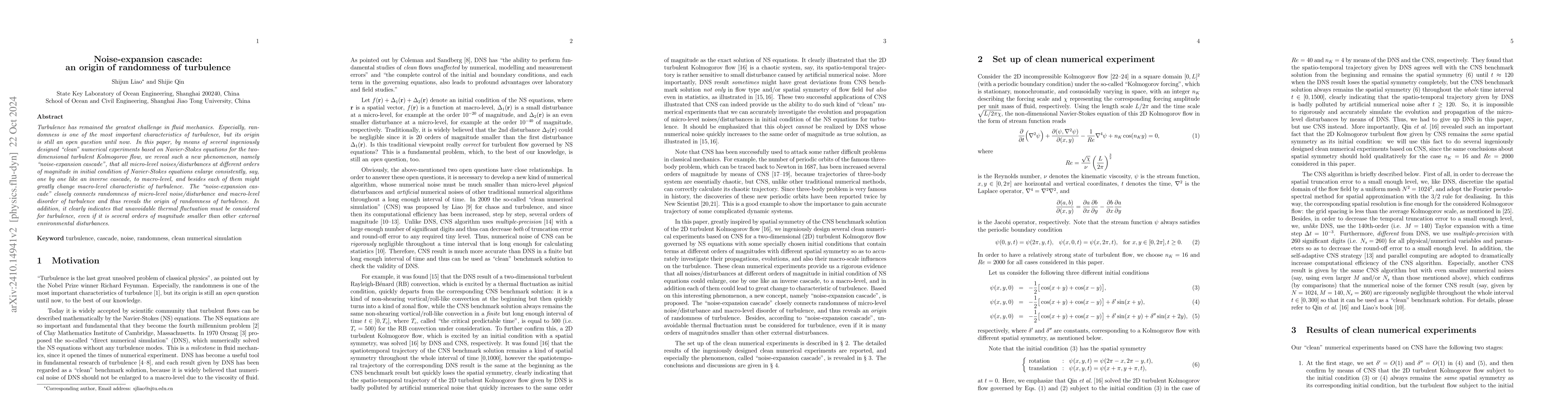 Thumbnail for Noise-expansion cascade: an origin of randomness of turbulence