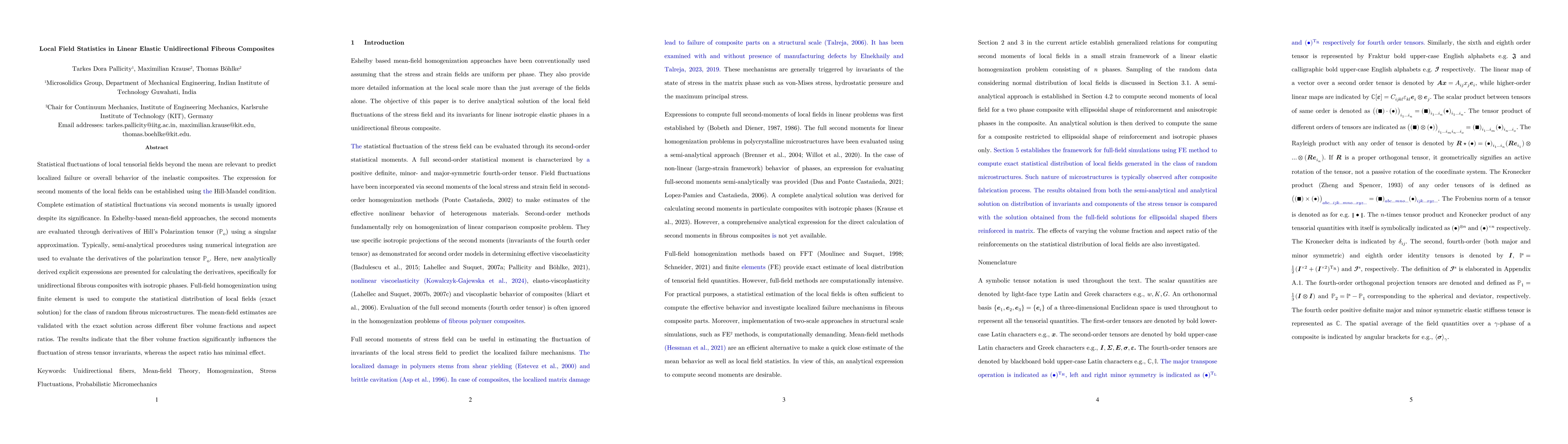 Thumbnail for Local Field Statistics in Linear Elastic Unidirectional Fibrous
  Composites