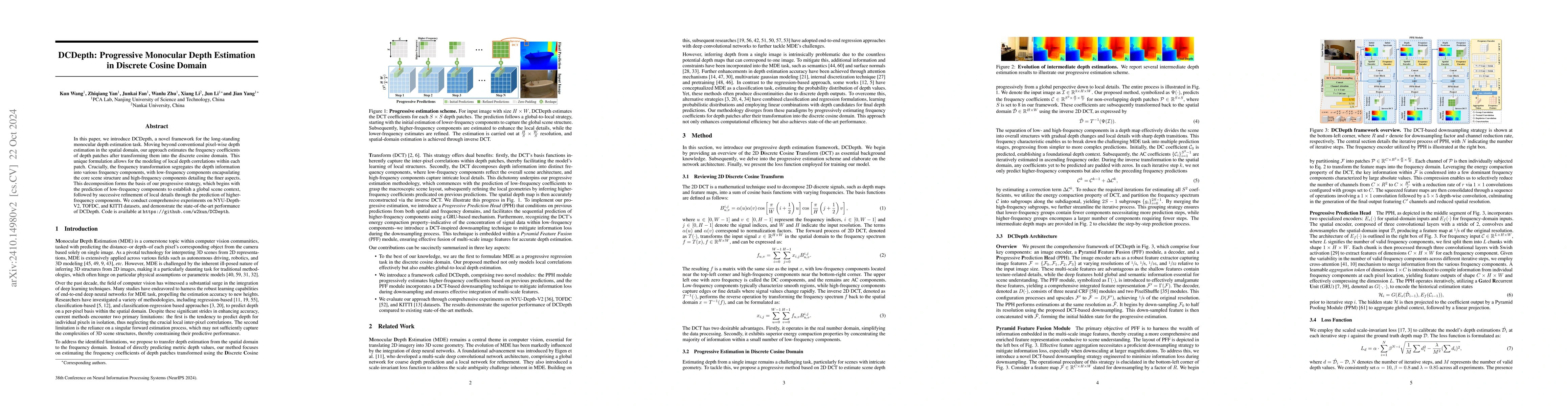 Thumbnail for DCDepth: Progressive Monocular Depth Estimation in Discrete Cosine
  Domain