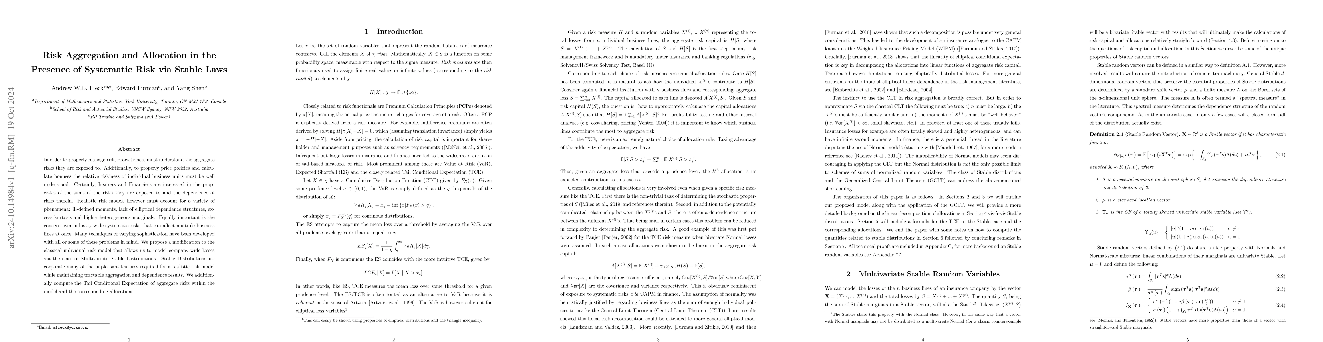 Thumbnail for Risk Aggregation and Allocation in the Presence of Systematic Risk via
  Stable Laws