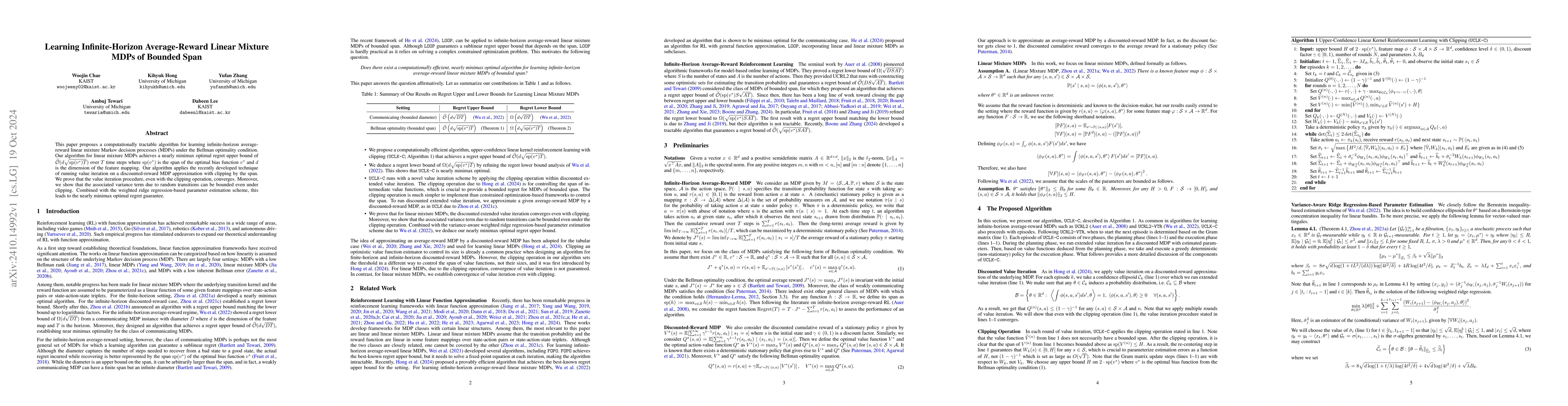 Thumbnail for Learning Infinite-Horizon Average-Reward Linear Mixture MDPs of Bounded
  Span