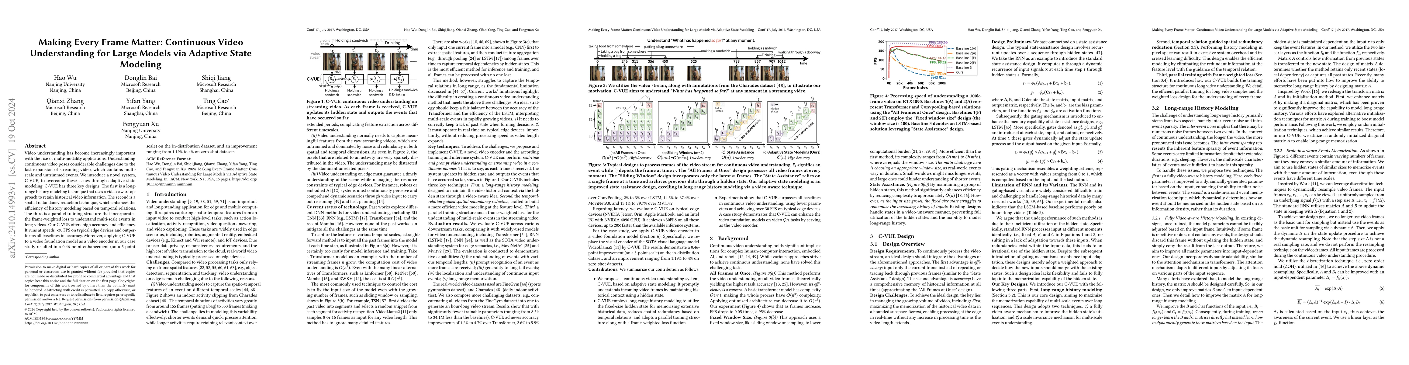 Thumbnail for Making Every Frame Matter: Continuous Video Understanding for Large
  Models via Adaptive State Modeling