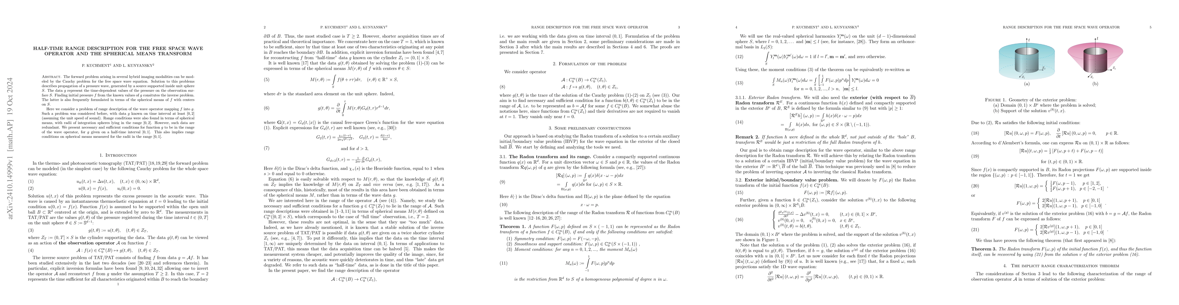 Thumbnail for Half-time Range description for the free space wave operator and the
  spherical means transform