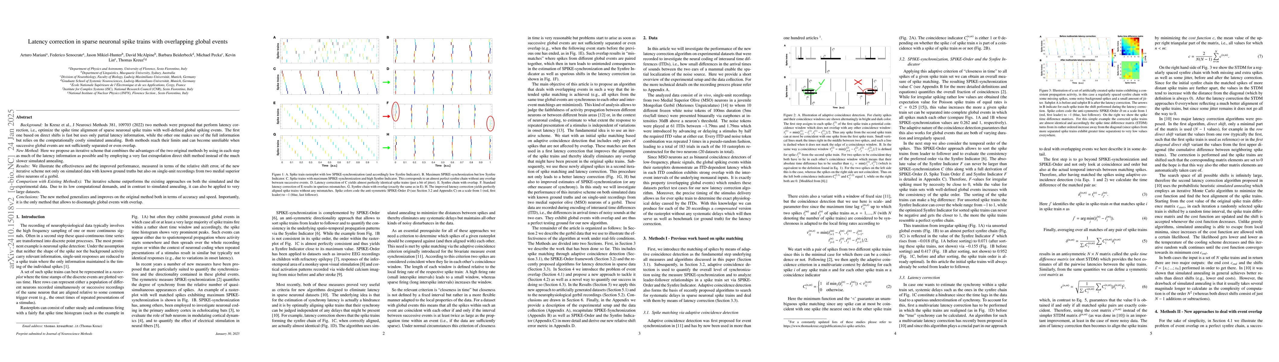 Thumbnail for Latency correction in sparse neuronal spike trains with overlapping
  global events