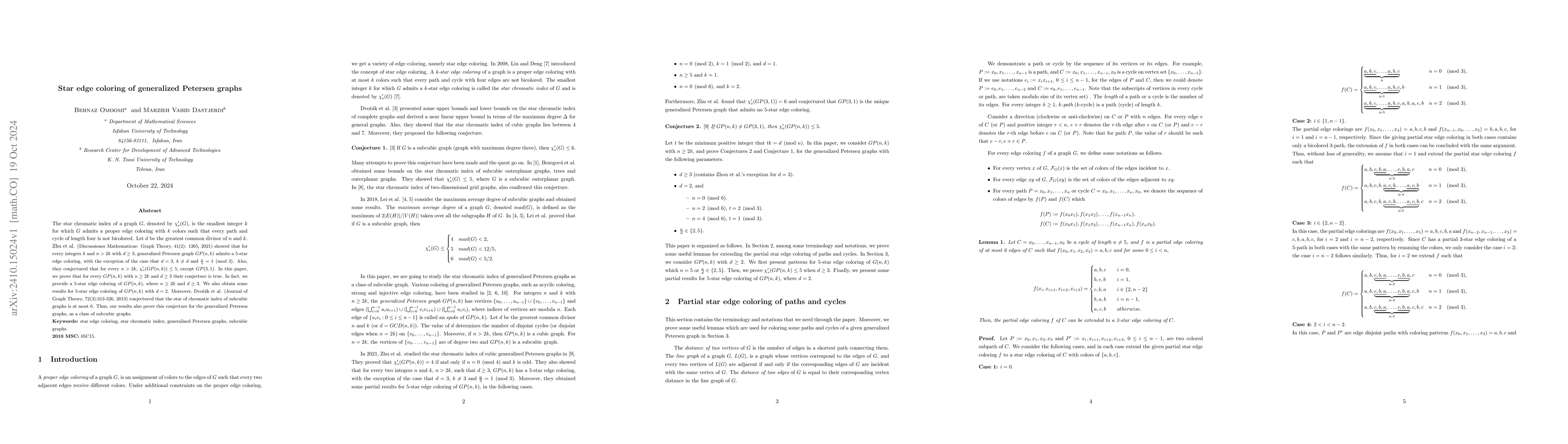 Thumbnail for Star edge coloring of generalized Petersen graphs