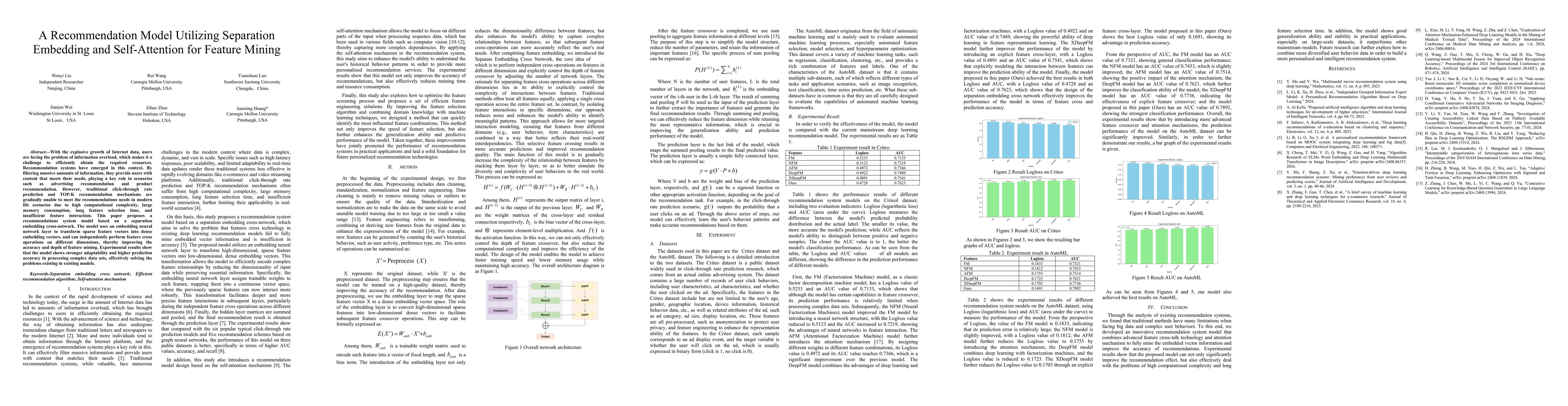 Thumbnail for A Recommendation Model Utilizing Separation Embedding and Self-Attention
  for Feature Mining