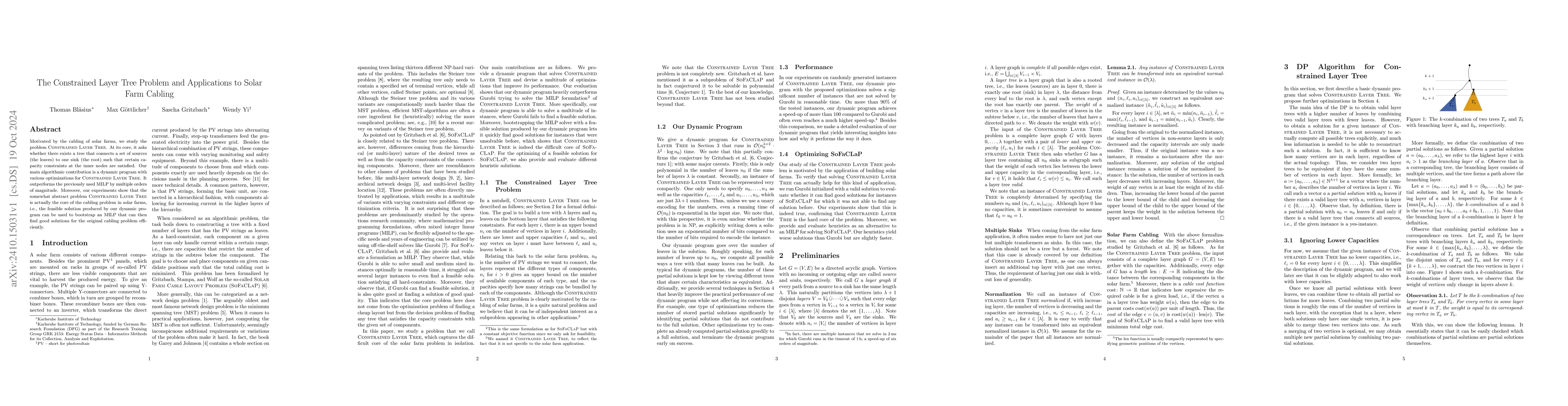 Thumbnail for The Constrained Layer Tree Problem and Applications to Solar Farm
  Cabling