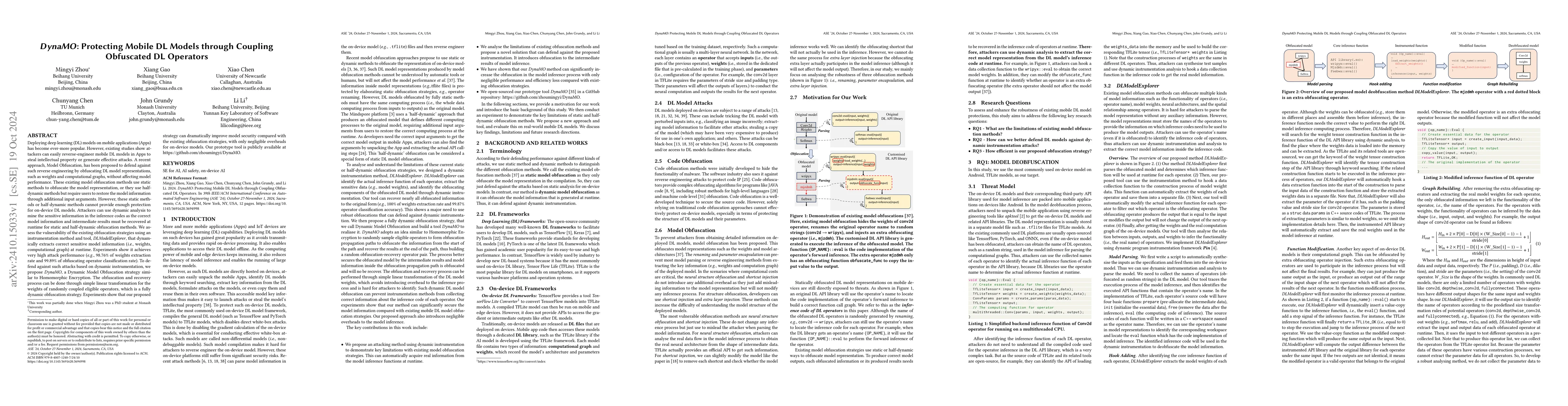 Thumbnail for DynaMO: Protecting Mobile DL Models through Coupling Obfuscated DL
  Operators