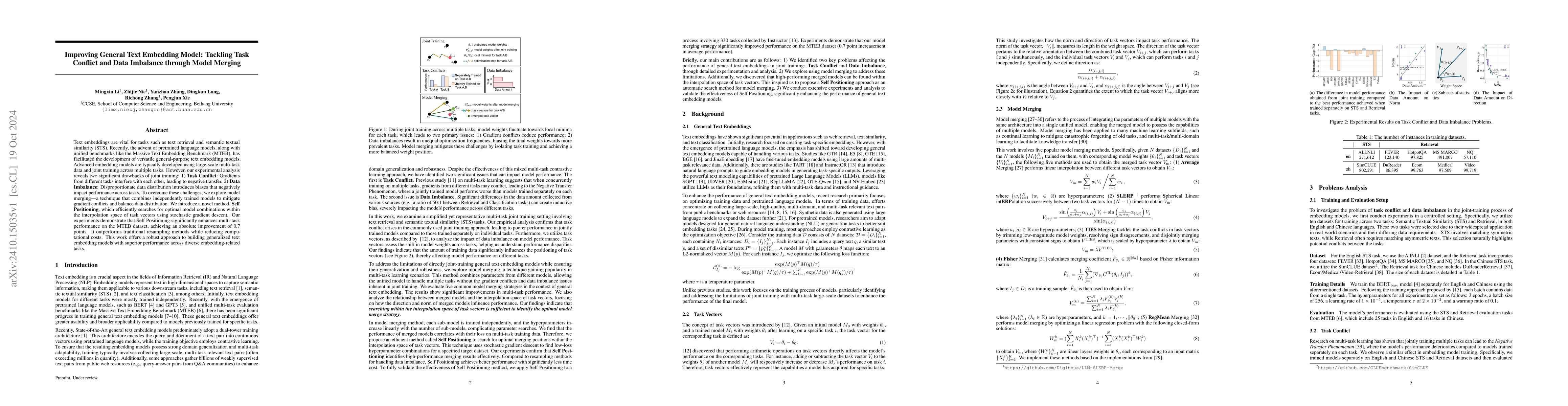 Thumbnail for Improving General Text Embedding Model: Tackling Task Conflict and Data
  Imbalance through Model Merging