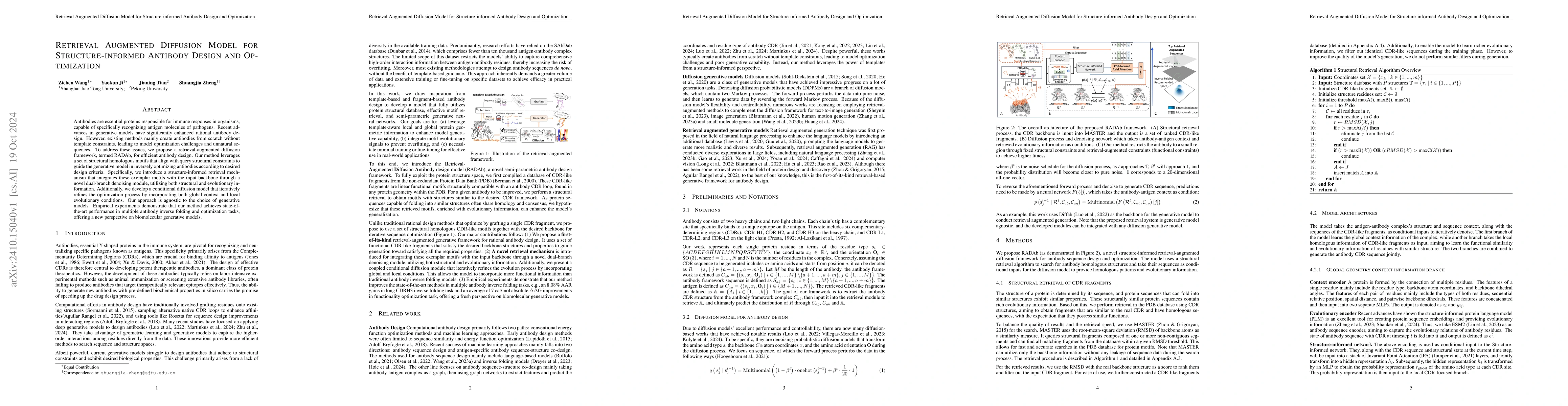 Thumbnail for Retrieval Augmented Diffusion Model for Structure-informed Antibody
  Design and Optimization