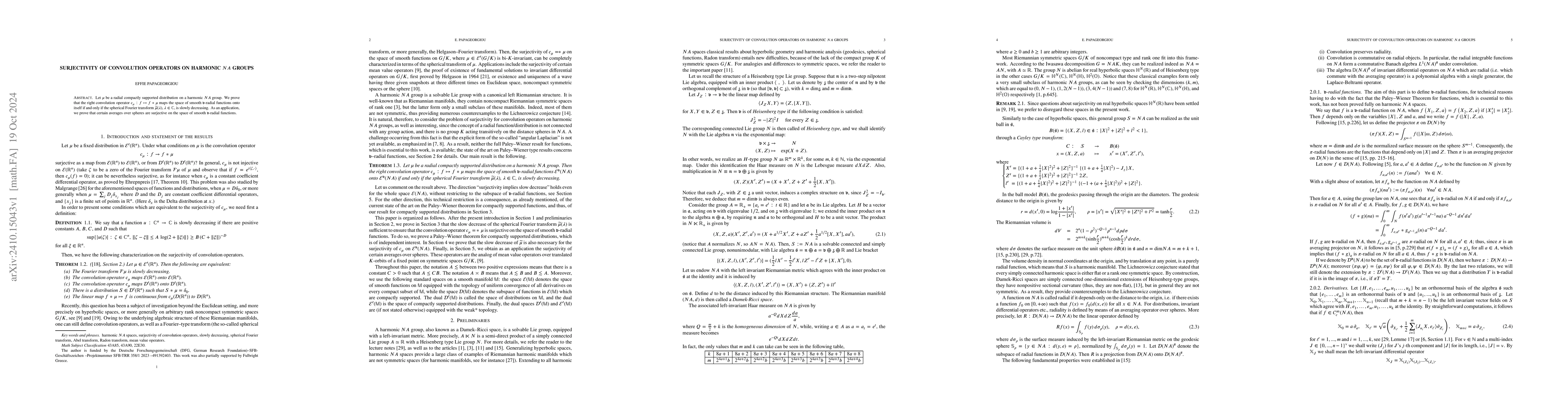 Thumbnail for Surjectivity of convolution operators on harmonic $NA$ groups