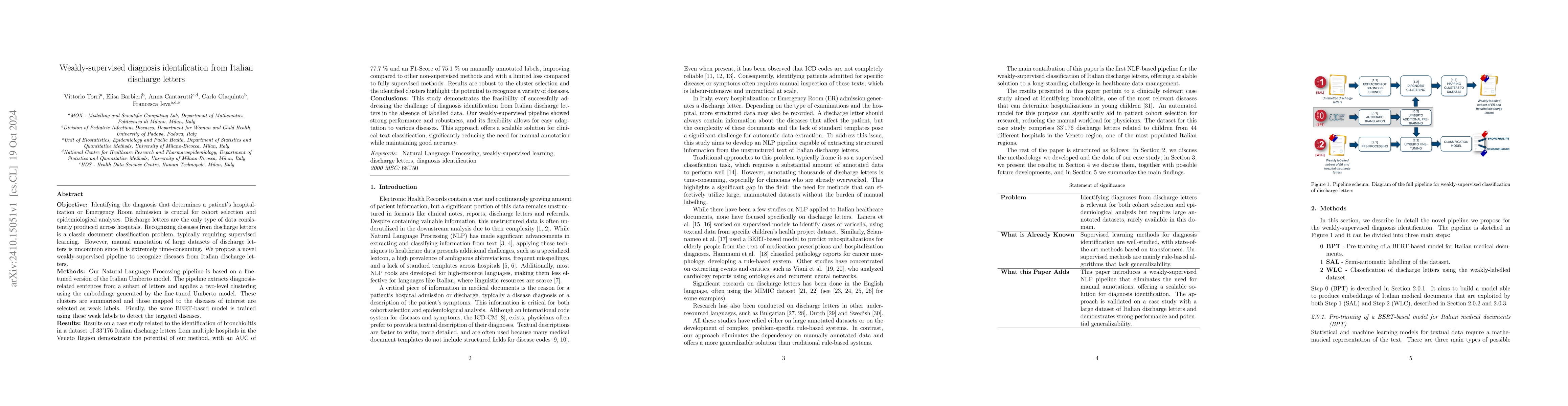 Thumbnail for Weakly-supervised diagnosis identification from Italian discharge
  letters