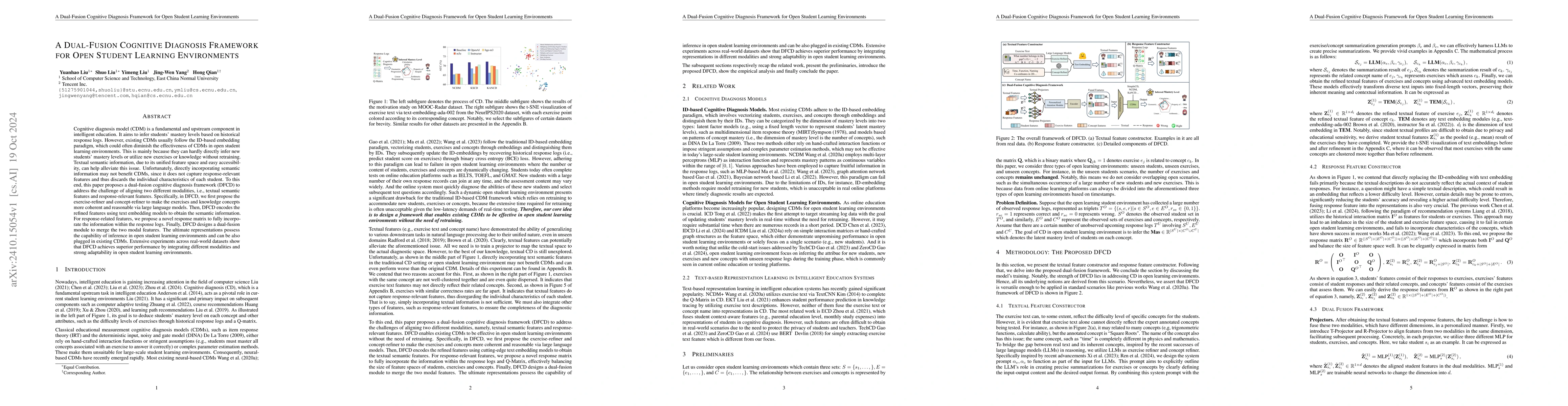 Thumbnail for A Dual-Fusion Cognitive Diagnosis Framework for Open Student Learning
  Environments