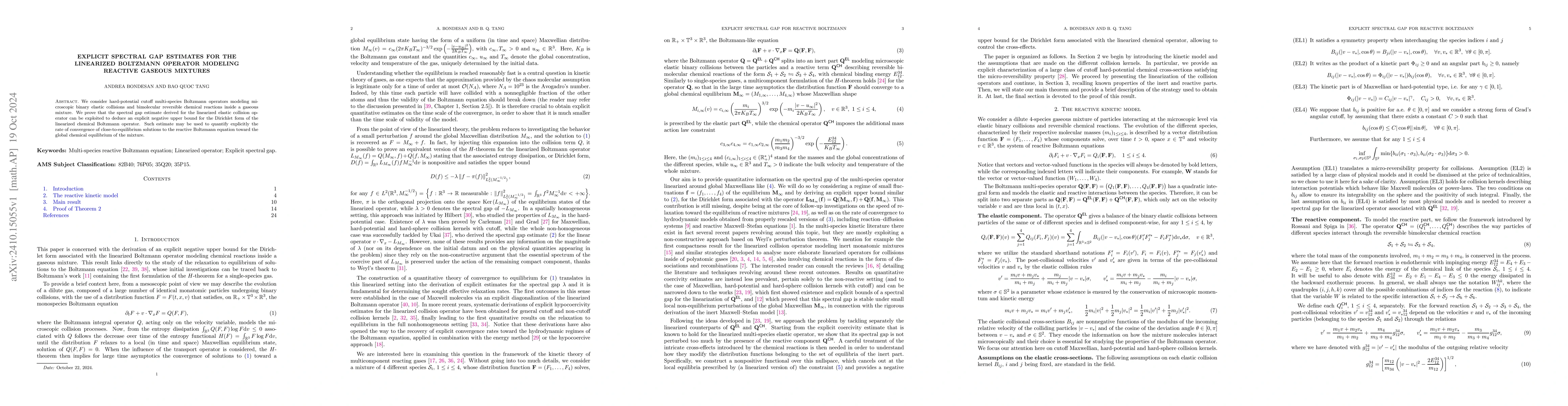 Thumbnail for Explicit spectral gap estimates for the linearized Boltzmann operator
  modeling reactive gaseous mixtures